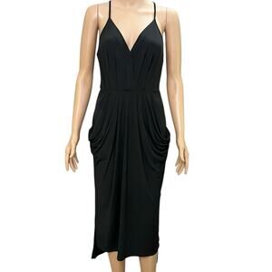 BCBGeneration Faux Wrap Party Dress Small Midi Draped Black Jersey Knit Classic